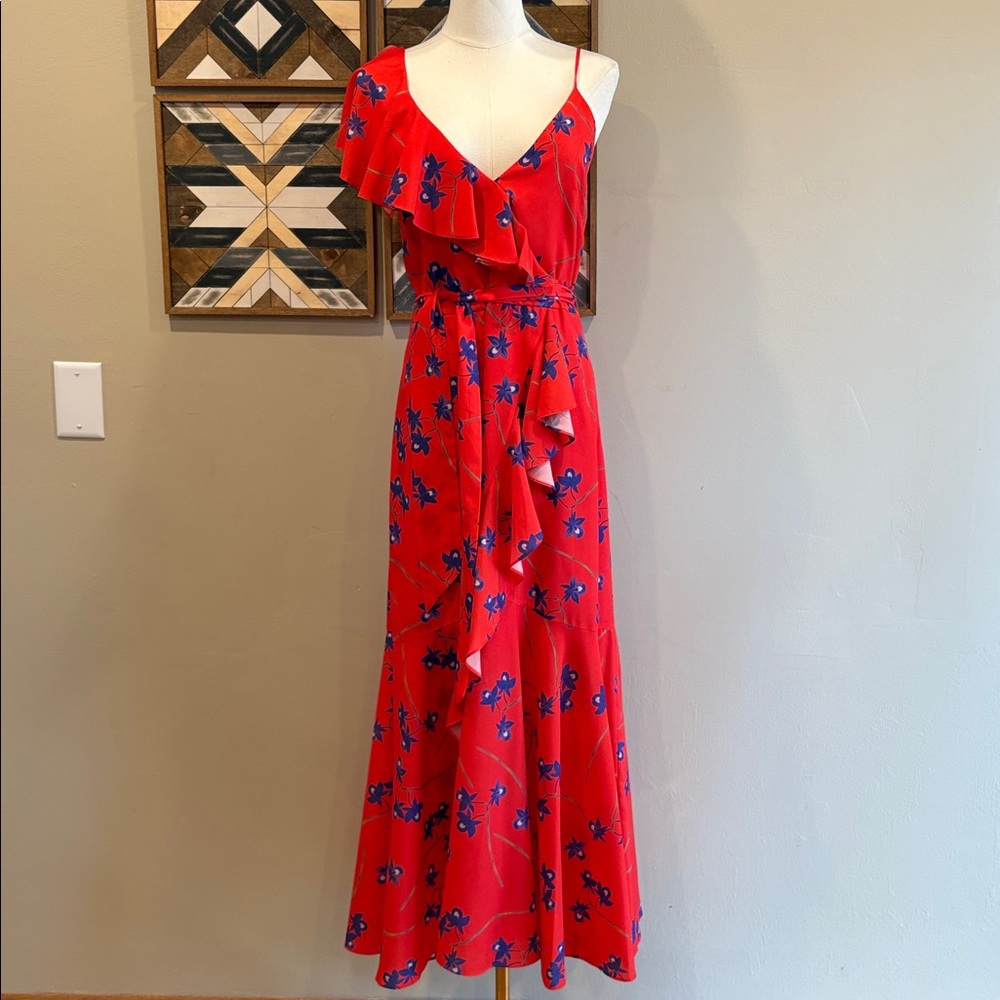 Borgo De Nor Long Floral Sleeveless One-Shoulder Ruffle Tie Dress UK 6 / US 2